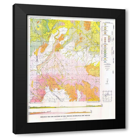 Dog Springs Quad New Mexico Mines - Givens 1952 Black Modern Wood Framed Art Print with Double Matting by Givens