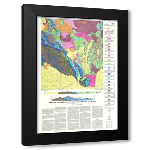Silver City Quad New Mexico Mines - Cunningham Black Modern Wood Framed Art Print with Double Matting by Cunningham