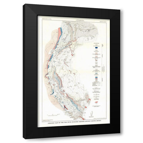 Lincoln County Tungsten Nevada Mines - USGS 1942 Black Modern Wood Framed Art Print by USGS
