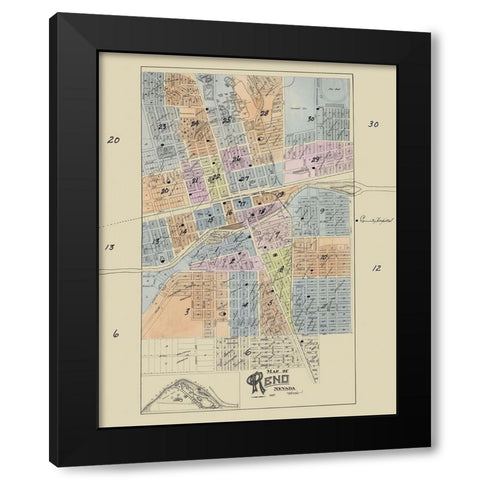 Reno Nevada - 1927 Black Modern Wood Framed Art Print with Double Matting by Unknown