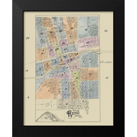 Reno Nevada - 1927 Black Modern Wood Framed Art Print by Unknown