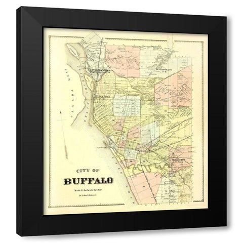 Buffalo New York Landowner - Stone 1866 Black Modern Wood Framed Art Print with Double Matting by Stone