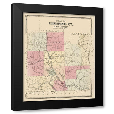 Chemung New York - Beers 1869 Black Modern Wood Framed Art Print by Beers