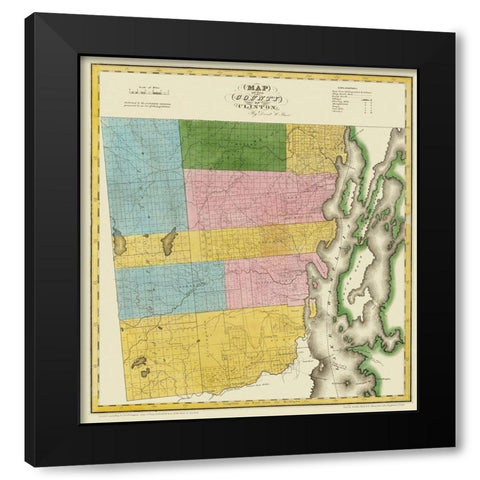 Clinton New York Landowner - Burr 1829 Black Modern Wood Framed Art Print by Burr
