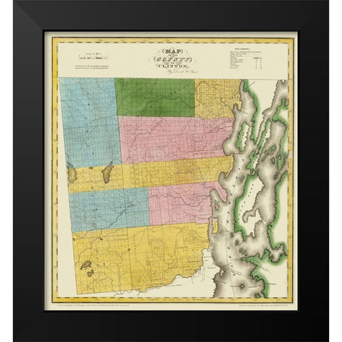 Clinton New York Landowner - Burr 1829 Black Modern Wood Framed Art Print by Burr