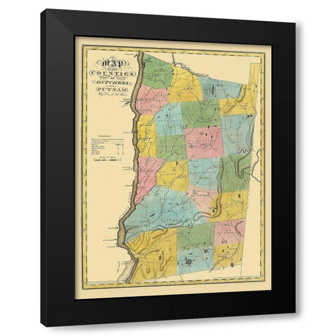 Dutchess Putnam New York - Burr 1829 Black Modern Wood Framed Art Print by Burr