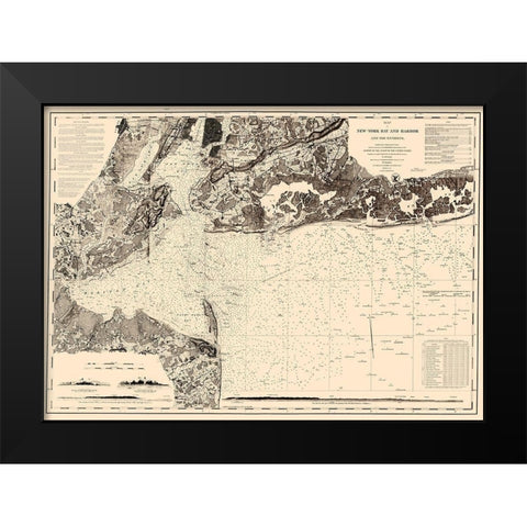 New York Bay and Harbor - USCS 1845 Black Modern Wood Framed Art Print by USCS