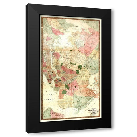 Kings New York Landowner - Dripps 1890 Black Modern Wood Framed Art Print with Double Matting by Dripps