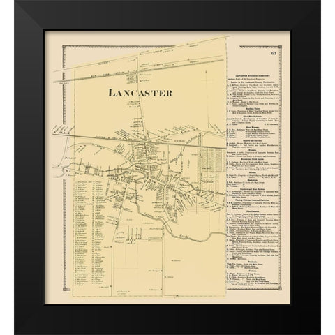 Lancaster New York Landowner - Stone 1869 Black Modern Wood Framed Art Print by Stone