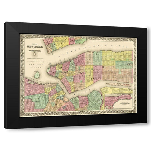 New York New York - Colton 1855 Black Modern Wood Framed Art Print by Colton