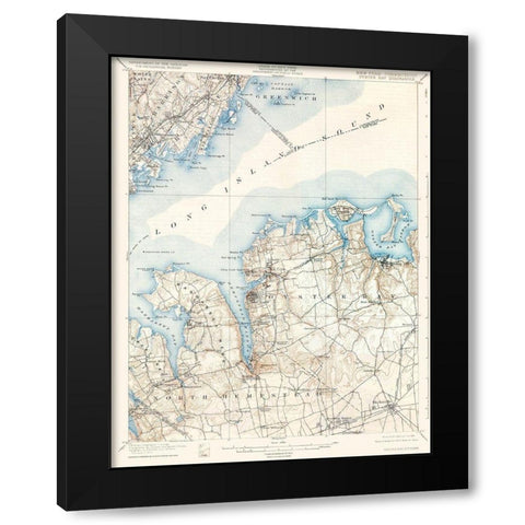 Oyster Bay New York Conneticut Quad - USGS 1900 Black Modern Wood Framed Art Print with Double Matting by USGS