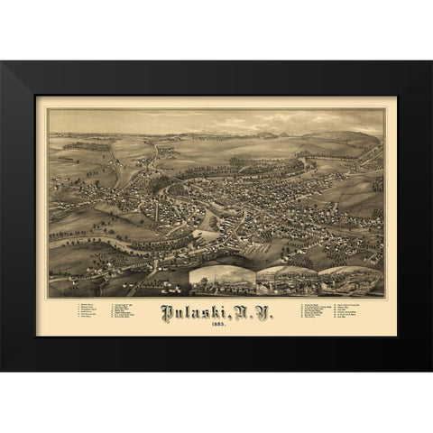 Pulaski New York - Burleigh 1885 Black Modern Wood Framed Art Print by Burleigh