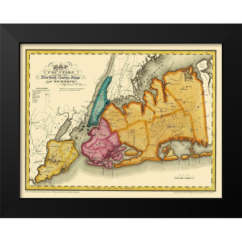 New York Queens Kings Richmond New York Black Modern Wood Framed Art Print by Burr