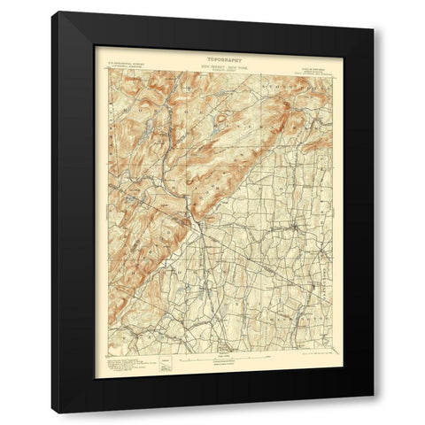 Ramapo New York New Jersey Quad - USGS 1893 Black Modern Wood Framed Art Print with Double Matting by USGS