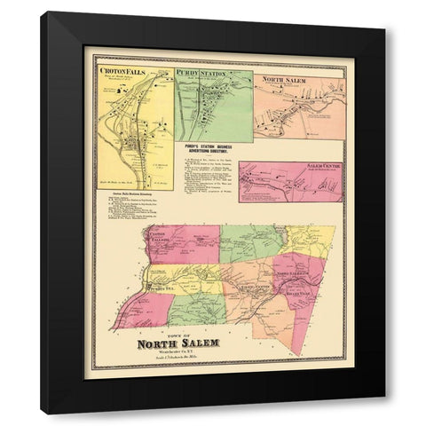 North Salem New York Landowner - Beers 1868 Black Modern Wood Framed Art Print with Double Matting by Beers