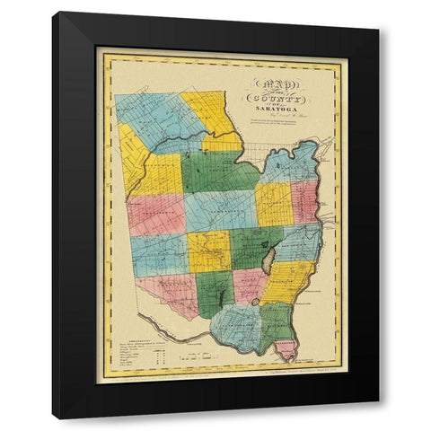 Saratoga New York - Burr 1829 Black Modern Wood Framed Art Print with Double Matting by Burr