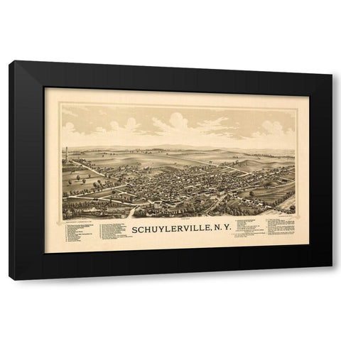 Schuylerville New York - Burleigh 1889 Black Modern Wood Framed Art Print with Double Matting by Burleigh