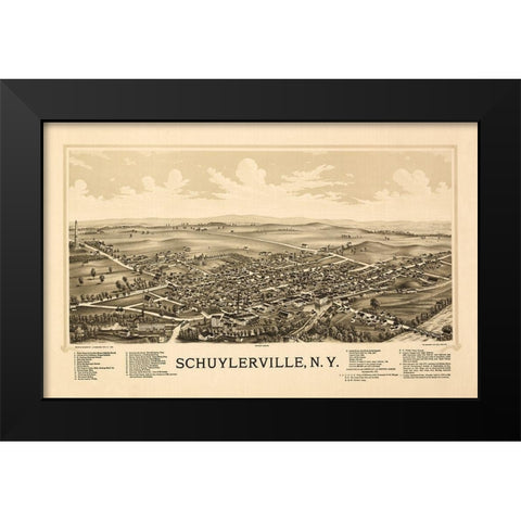 Schuylerville New York - Burleigh 1889 Black Modern Wood Framed Art Print by Burleigh