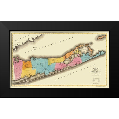 Suffolk New York - Burr 1829 Black Modern Wood Framed Art Print by Burr