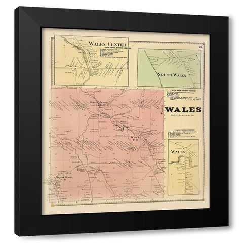 Wales New York Landowner - Stone 1866 Black Modern Wood Framed Art Print by Stone