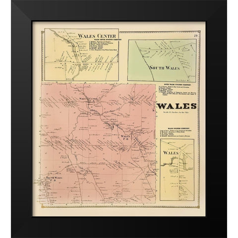 Wales New York Landowner - Stone 1866 Black Modern Wood Framed Art Print by Stone