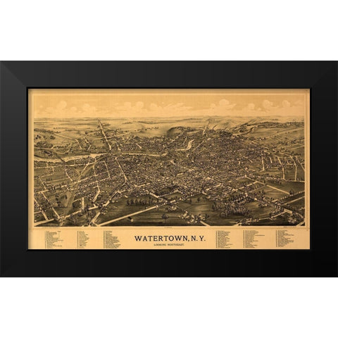 Watertown New York - Burleigh 1891 Black Modern Wood Framed Art Print by Burleigh