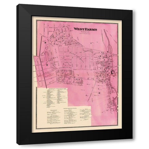 West Farms New York Landowner - Beers 1868 Black Modern Wood Framed Art Print by Beers