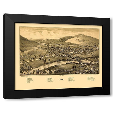 Windsor New York - Burleigh 1887 Black Modern Wood Framed Art Print with Double Matting by Burleigh