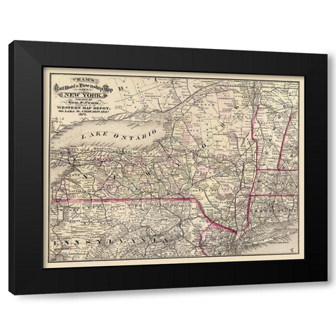 New York - Cram 1875 Black Modern Wood Framed Art Print with Double Matting by Cram
