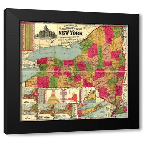 New York Railroads and Townships - Bridgman 1896 Black Modern Wood Framed Art Print by Bridgman