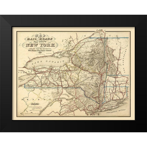 New York Railroads - Seymour 1857 Black Modern Wood Framed Art Print by Seymour