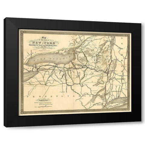 New York Railroads- Clark 1855 Black Modern Wood Framed Art Print by Clark
