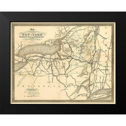 New York Railroads- Clark 1855 Black Modern Wood Framed Art Print by Clark