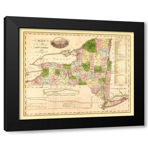 New York - Andrus 1833 Black Modern Wood Framed Art Print with Double Matting by Andrus