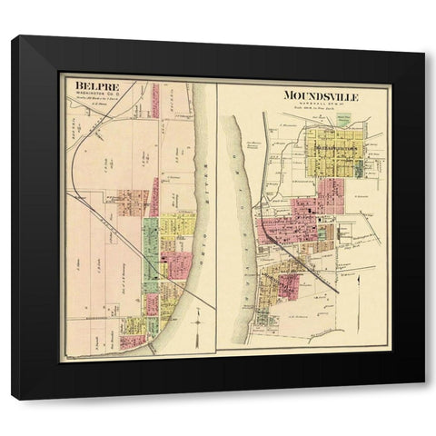 Belpre, Moundsville Ohio Landowner - Hayes 1877 Black Modern Wood Framed Art Print by Hayes