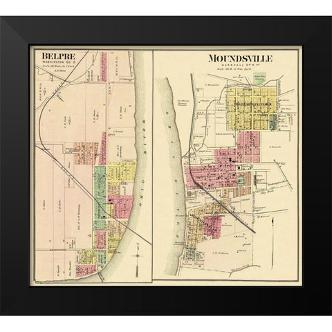 Belpre, Moundsville Ohio Landowner - Hayes 1877 Black Modern Wood Framed Art Print by Hayes
