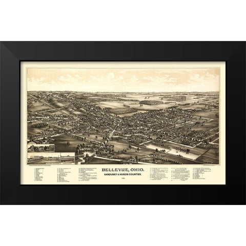 Bellevue Ohio - Norris 1888 Black Modern Wood Framed Art Print by Norris