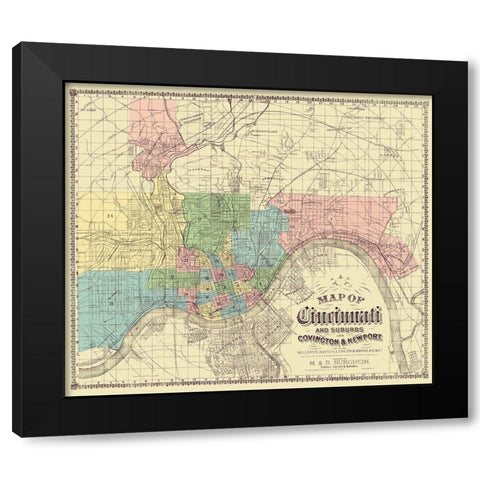 Cincinnati, Suburbs Ohio - Burgheim 1870 Black Modern Wood Framed Art Print by Burgheim