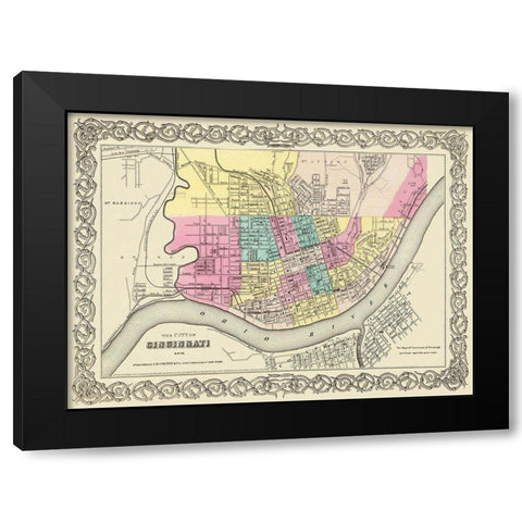 Cincinnati Ohio - Colton 1855 Black Modern Wood Framed Art Print by Colton