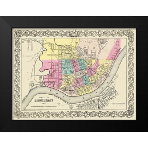 Cincinnati Ohio - Colton 1855 Black Modern Wood Framed Art Print by Colton