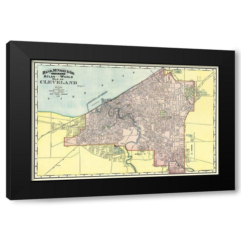 Cleveland Ohio - Rand McNally 1897 Black Modern Wood Framed Art Print with Double Matting by Rand McNally