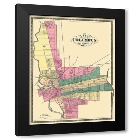 Columbus Ohio - Bowen 1872 Black Modern Wood Framed Art Print with Double Matting by Bowen
