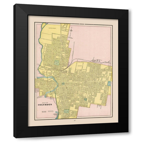 Columbus Ohio - Cram 1892 Black Modern Wood Framed Art Print with Double Matting by Cram