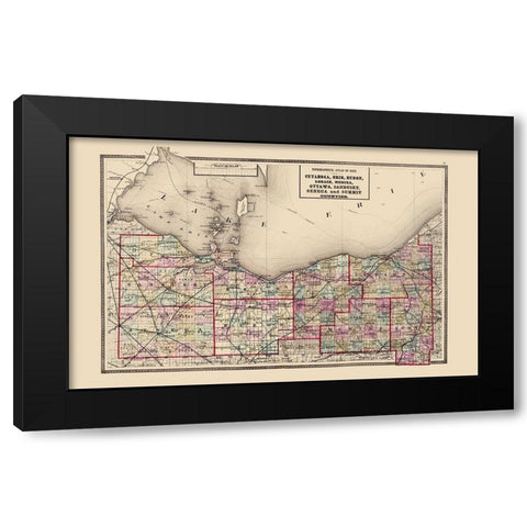 Ohio North Ohio - Walling 1872 Black Modern Wood Framed Art Print by Walling