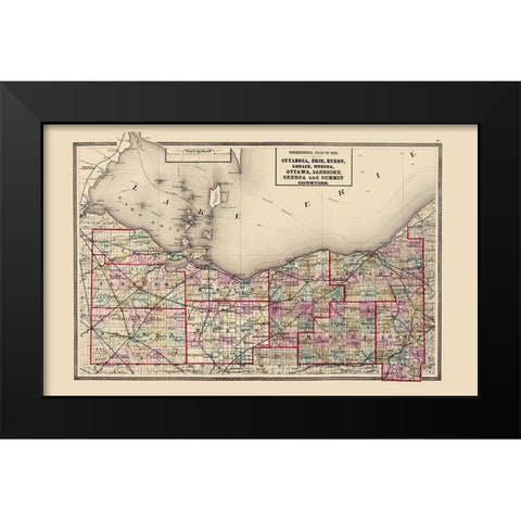 Ohio North Ohio - Walling 1872 Black Modern Wood Framed Art Print by Walling