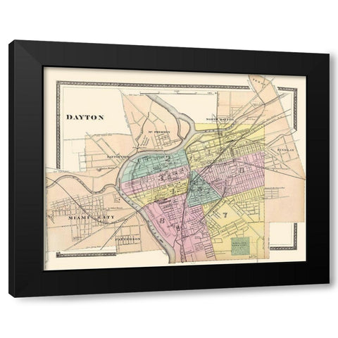 Dayton Ohio - Walling 1876 Black Modern Wood Framed Art Print by Walling