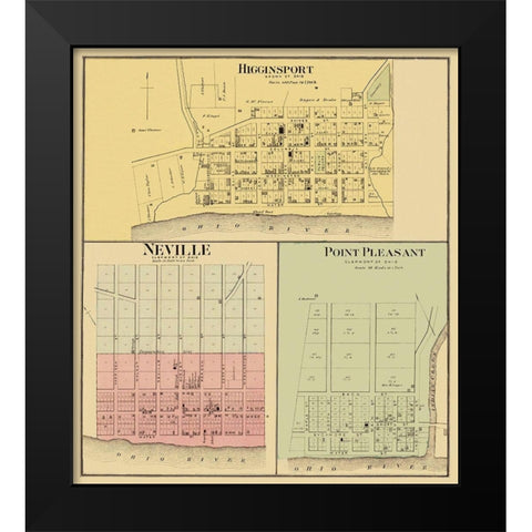 Higginsport Neville Point Pleasant Ohio Landowner Black Modern Wood Framed Art Print by Hayes