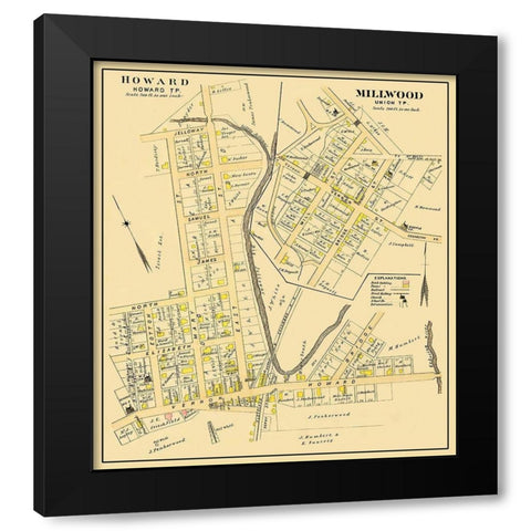 Howard, Millwood Ohio Landowner - Caldwell 1896 Black Modern Wood Framed Art Print by Caldwell