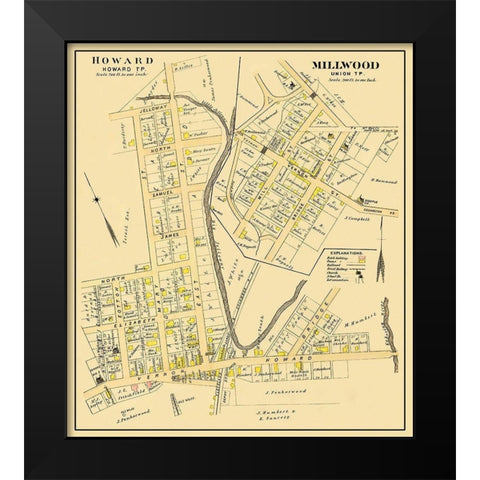 Howard, Millwood Ohio Landowner - Caldwell 1896 Black Modern Wood Framed Art Print by Caldwell