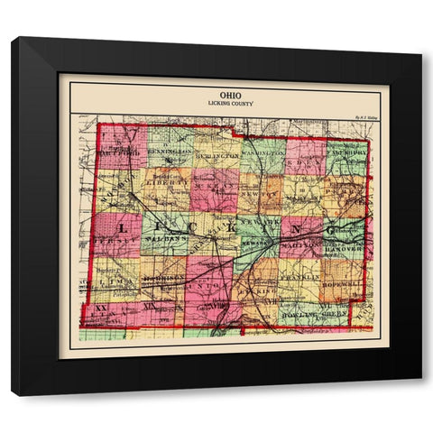 Licking Ohio - Walling 1872 Black Modern Wood Framed Art Print by Walling